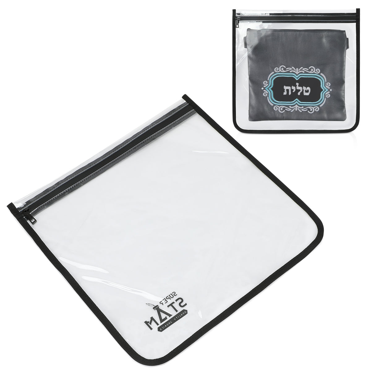 SUPER STAM Tallit tallis and Tefillin PVC High Quality waterproof protection For Tallit and Tefillin bag Black Round fabric AND round corners