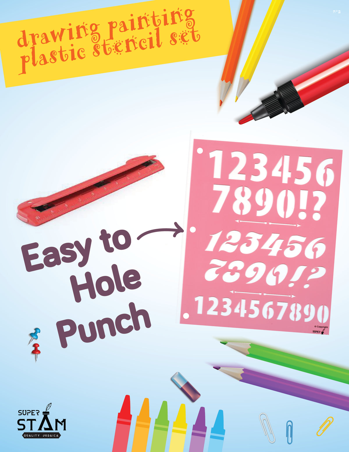 Plastic tracing Stencils Set for Children Alphabet and Number Drawing Painting Pretty Great Fonts for Yearbook (8x10 inches) 15 Pack (ABC Alphabet and Number) minimum order amount of 12 sets