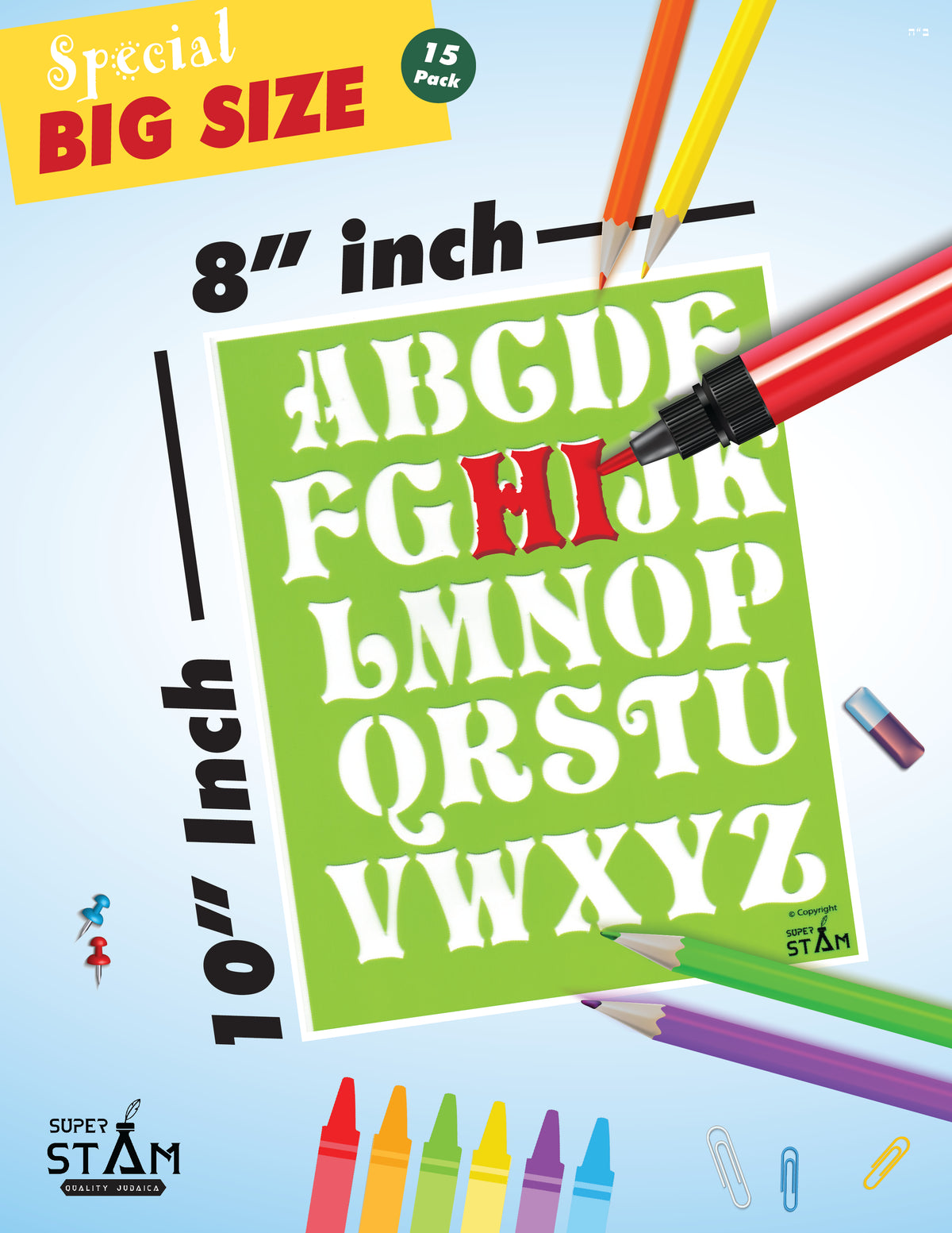 Plastic tracing Stencils Set for Children Alphabet and Number Drawing Painting Pretty Great Fonts for Yearbook (8x10 inches) 15 Pack (ABC Alphabet and Number) minimum order amount of 12 sets