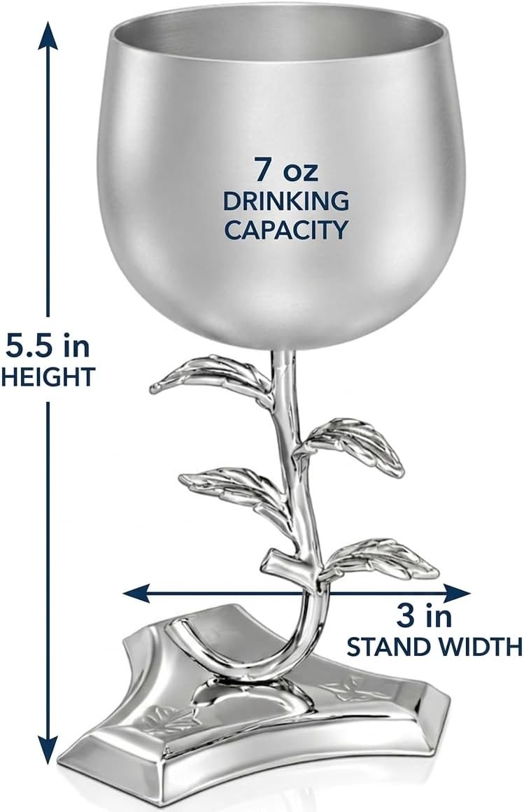 Viznitz Becher Kiddush Cup – 7 oz Stainless Steel – Traditional Viznitz Design – Lightweight Elegant Cup for Shabbat, Yom Tov, and Simchas