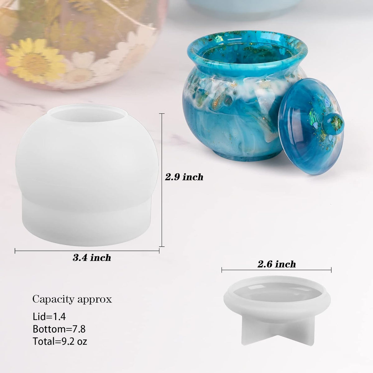 Silicone Round Jar Silicone Molds, Jar Resin Molds with Lid, Epoxy Molds for DIY Jewelry Storage Box,Candle Holder,Candy Container, Epoxy Resin Casting Craft Gifts