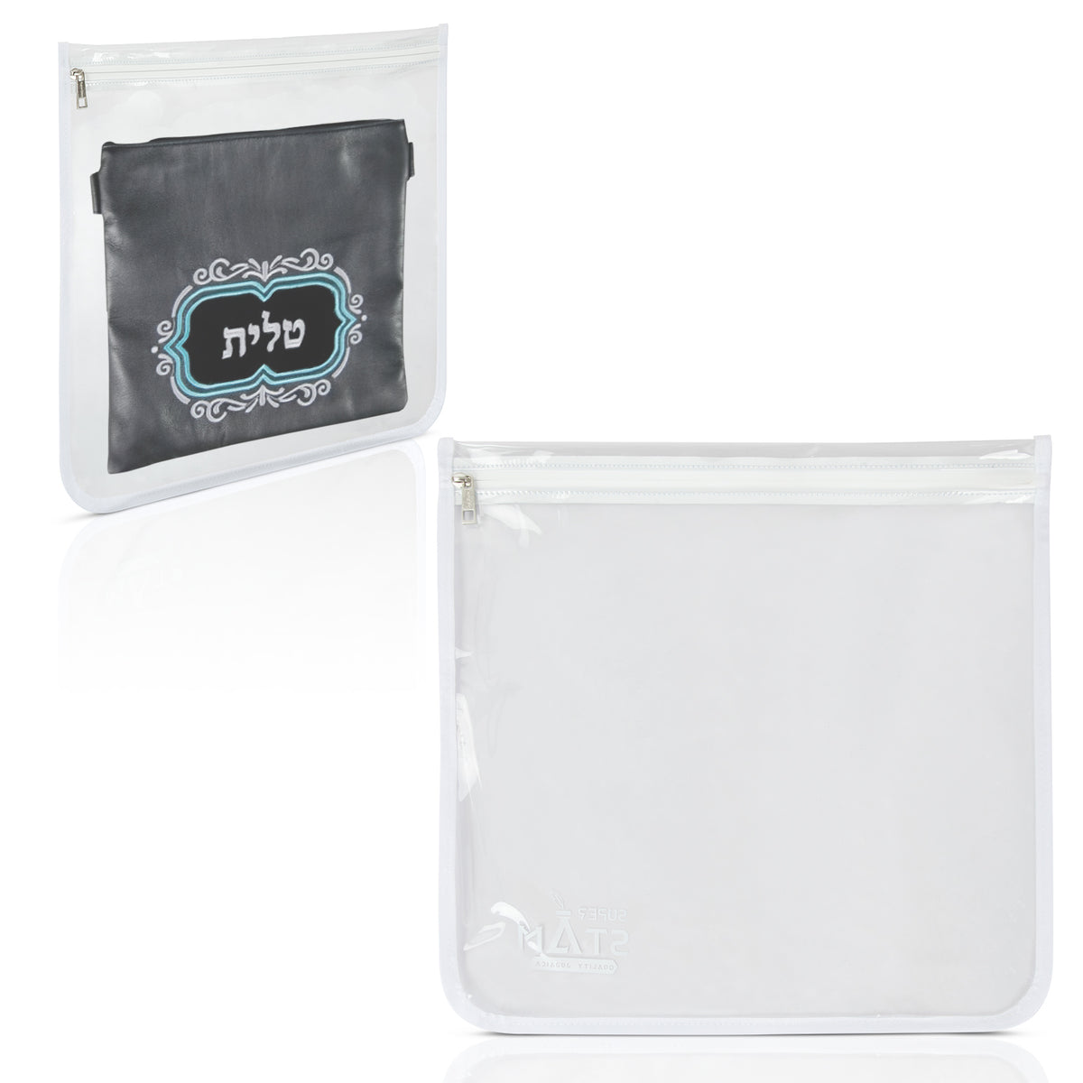 SUPER STAM Tallit tallis and Tefillin PVC High Quality waterproof protection For Tallit and Tefillin bag WHITE Round fabric AND round corners
