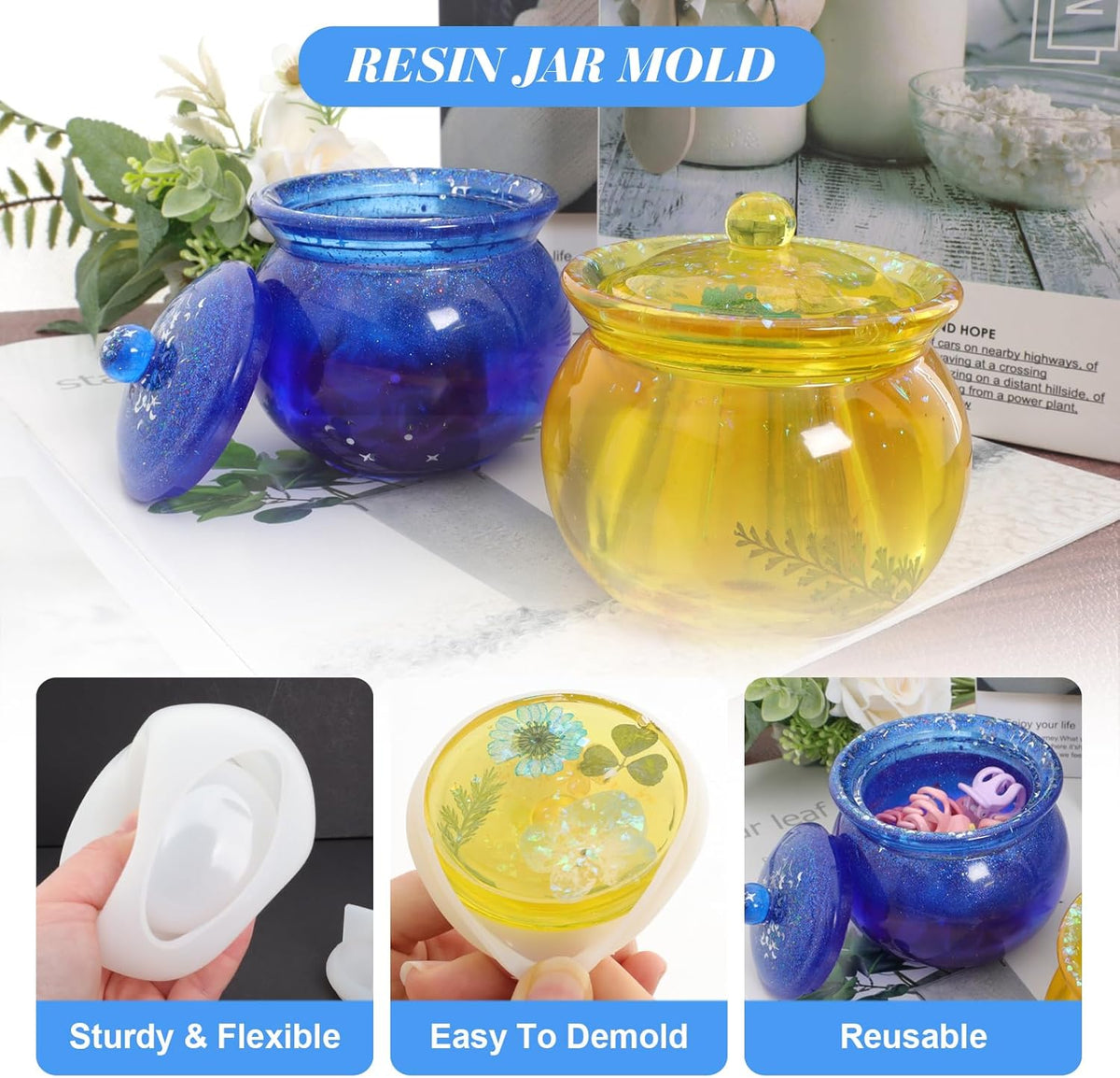 Silicone Round Jar Silicone Molds, Jar Resin Molds with Lid, Epoxy Molds for DIY Jewelry Storage Box,Candle Holder,Candy Container, Epoxy Resin Casting Craft Gifts