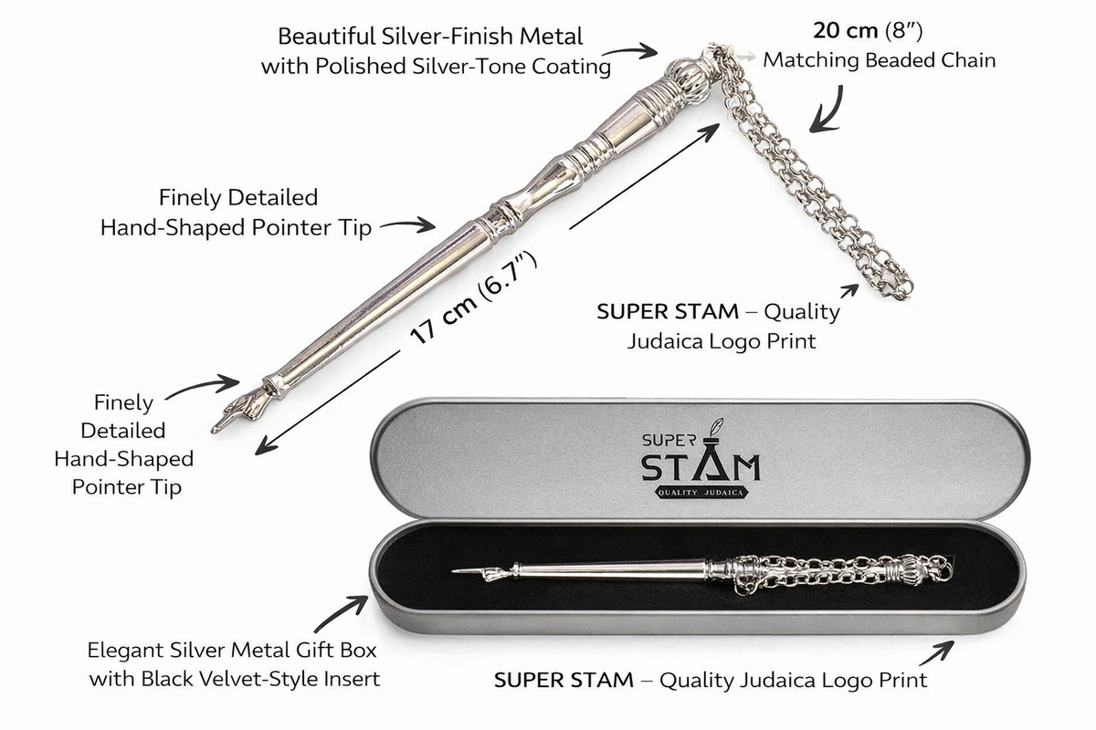 Torah/Book Pointer Yad Hand Pointer Silver Finish Great bar bat Mitzvah Gift with a 20cm Bead Charm in Gift Box
