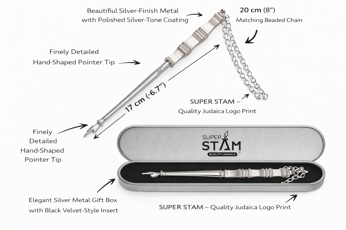 Torah Book Pointer Yad Hand Pointer ..Silver Finish Great bar bat Mitzvah Gift with a 20cm Bead Charm in Metal Gift Box