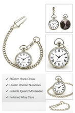 Load image into Gallery viewer, high quality medium size lidless quartz pocket watch pendant with 360mm Hook Chain