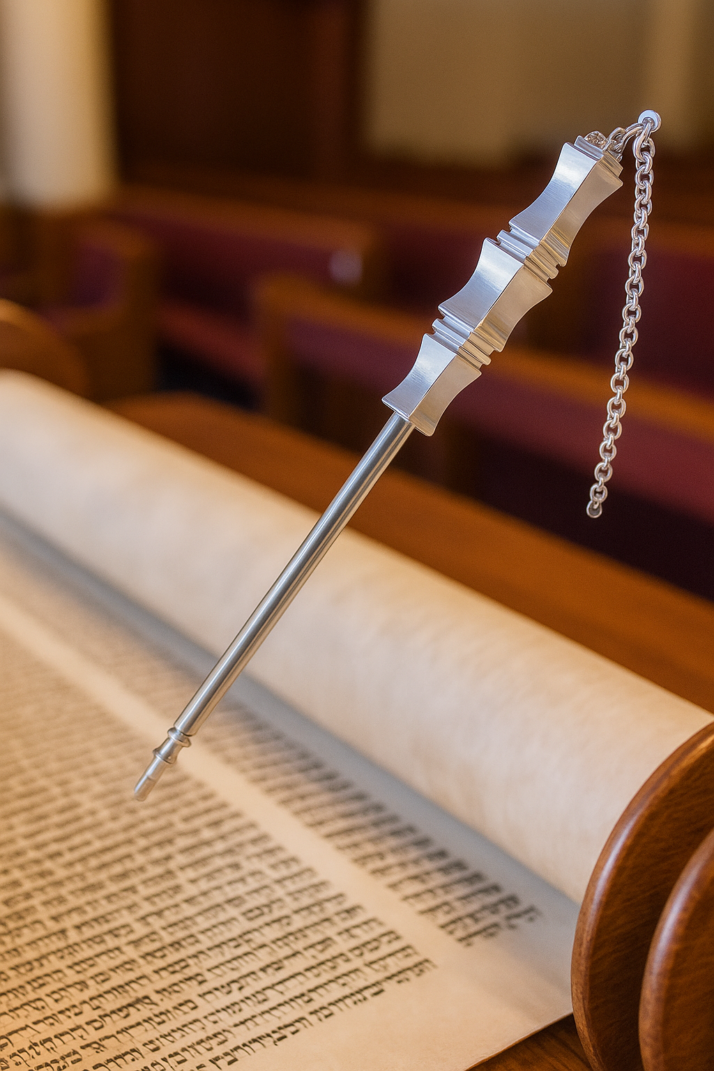 Torah Book Pointer Yad Hand Pointer ..Silver Finish Great bar bat Mitzvah Gift with a 20cm Bead Charm in Metal Gift Box