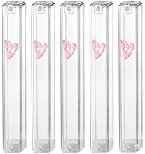 Load image into Gallery viewer, MEZUZAH CASE Holder (shidell) בית מזוזה Plastic Silver shin Rectangle Shape CLEAR PINK SHIN LOT OF 5 PCS