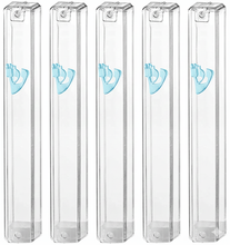 Load image into Gallery viewer, MEZUZAH CASE Holder (shidell) בית מזוזה Plastic Silver shin Rectangle Shape CLEAR Blue SHIN LOT OF 5 PCS