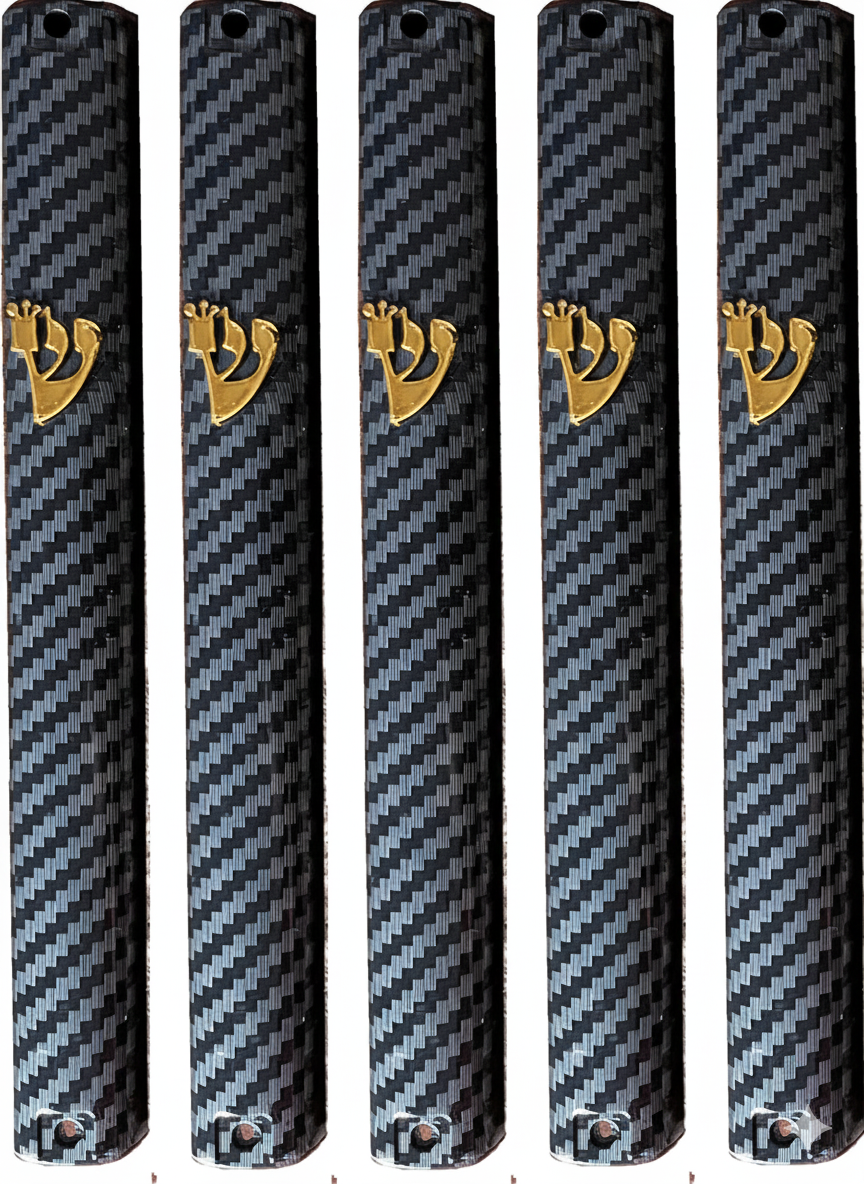 PLASTIC MEZUZAH CASE Rectangle Shape Carbon Fiber Black - GOLD Shin sizes optional Waterproof