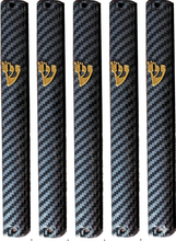 Load image into Gallery viewer, PLASTIC MEZUZAH CASE Rectangle Shape Carbon Fiber Black - GOLD Shin sizes optional Waterproof