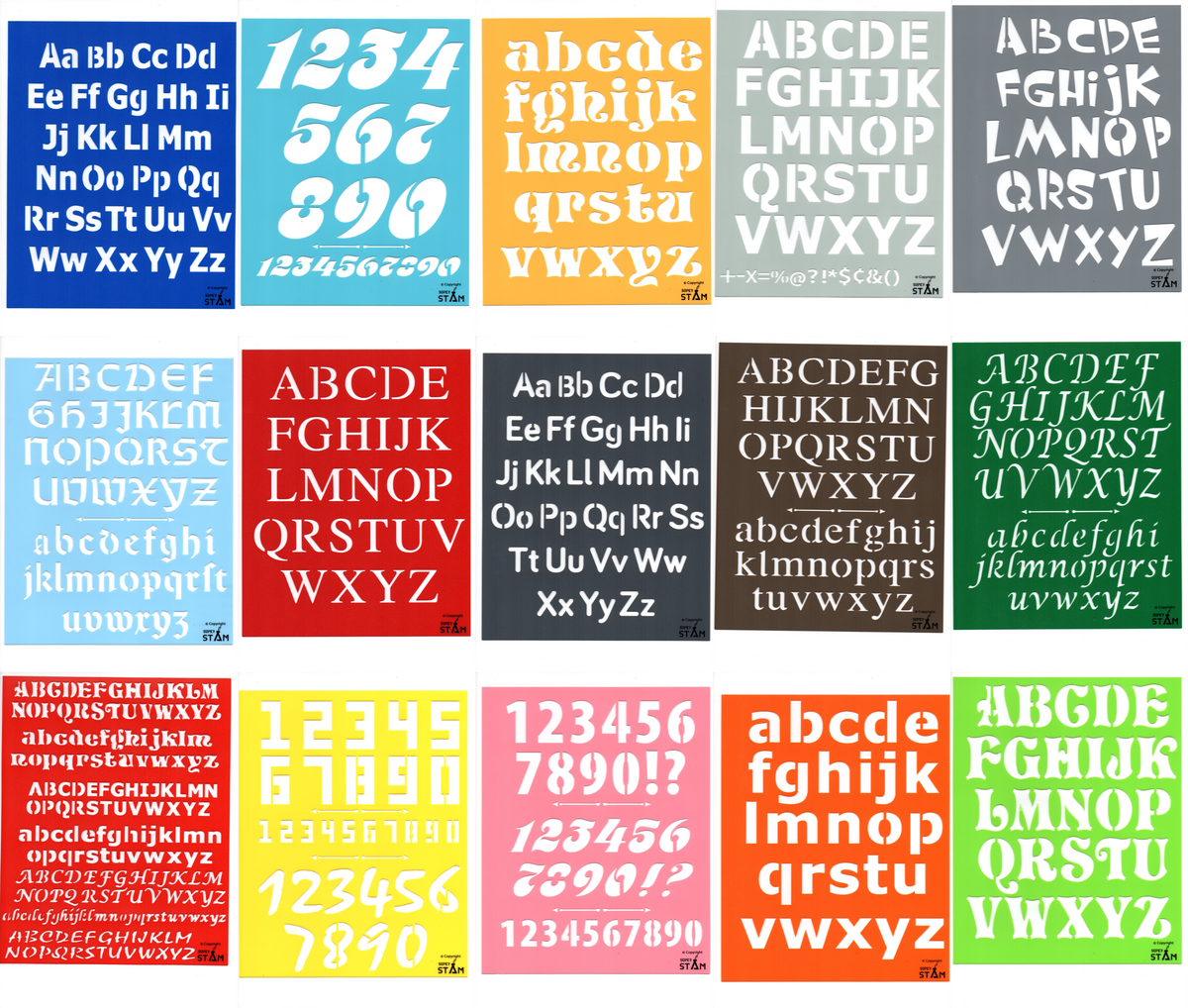Plastic tracing Stencils Set for Children Alphabet and Number Drawing Painting Pretty Great Fonts for Yearbook (8x10 inches) 15 Pack (ABC Alphabet and Number) minimum order amount of 12 sets