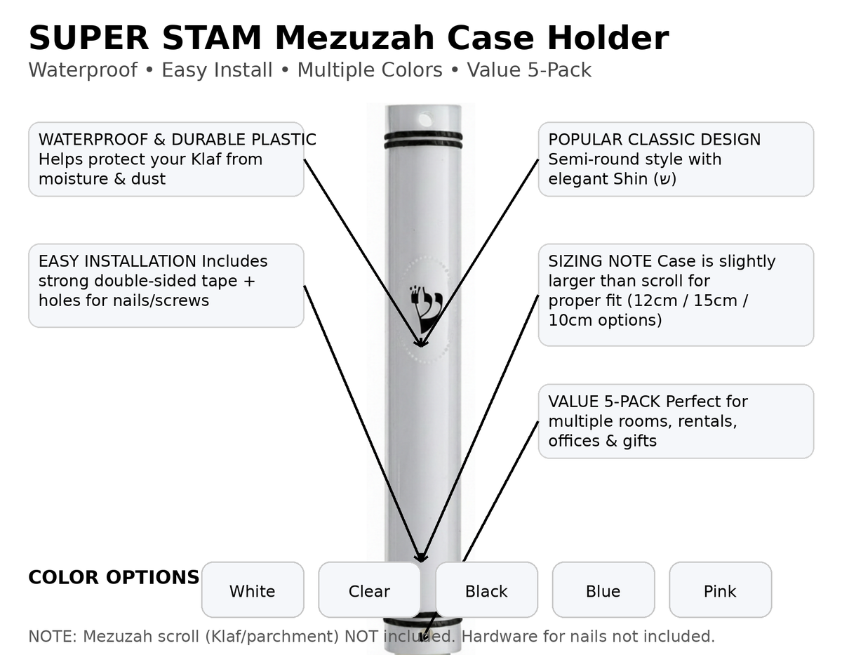 MEZUZAH CASE Holder Plastic Semiround COLOR OPTIONS Sihin Waterproof Rubber Cork lot of 5