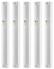 Load image into Gallery viewer, PLASTIC MEZUZAH CASE Rectangle Shape WHITE COLOR Gold Shin waterproof Sold in unit of 5 pcs