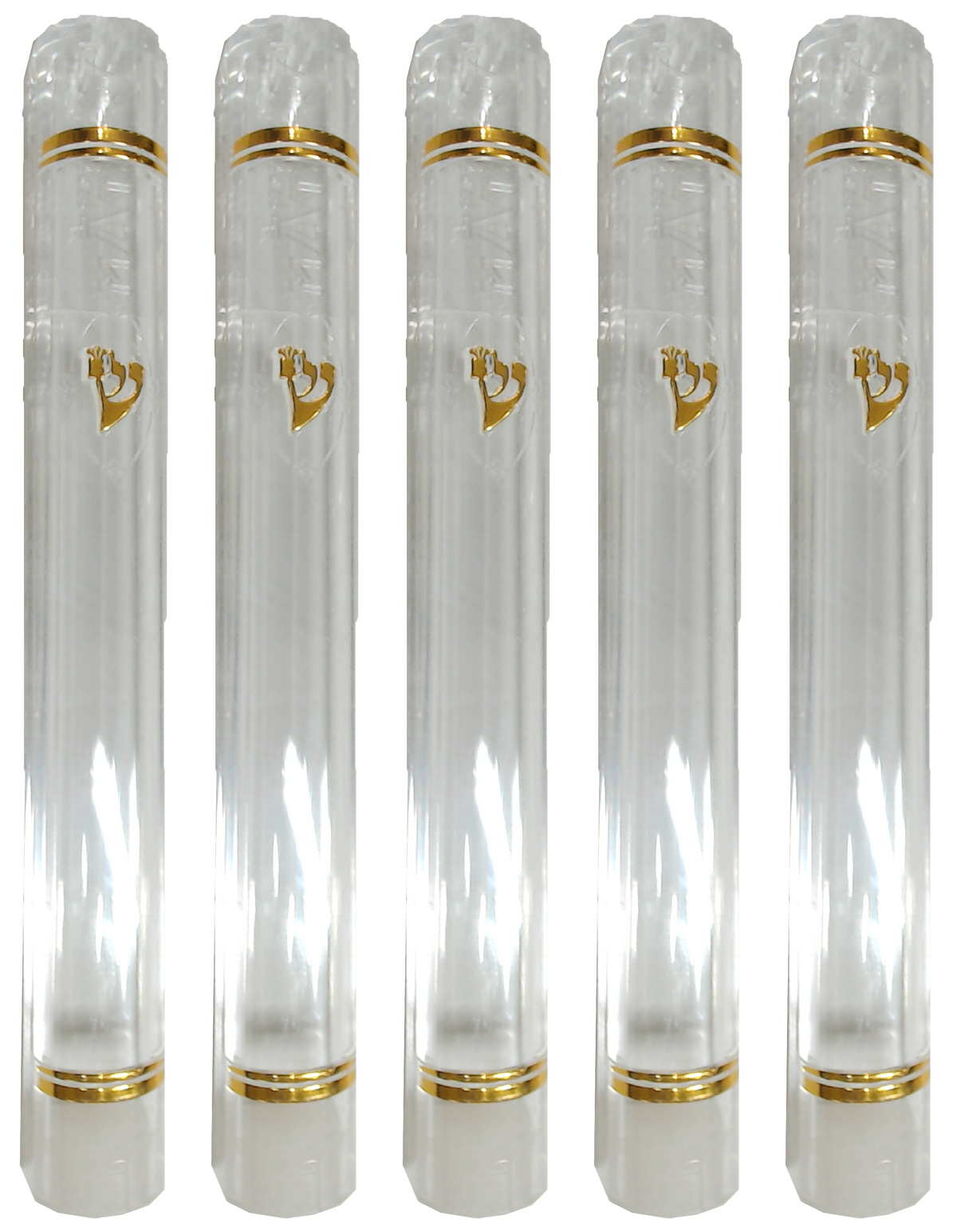 Plastic Mezuzah Case Holder – Semiround Design clear with gold Accent – Self-Stick Adhesive Back – Waterproof Rubber Cork – 5 Pack