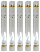 Load image into Gallery viewer, PLASTIC MEZUZAH CASE CLEAR Gold shin Semiround with little design self Stick Waterproof Rubber Cork