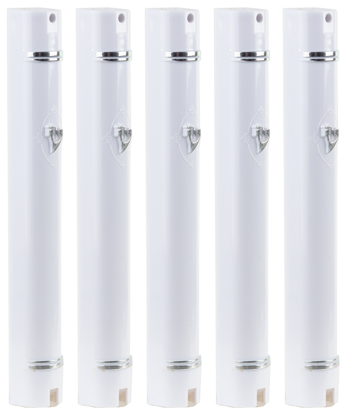 PLASTIC MEZUZAH CASE White Silver shin Semiround with little design self Stick Waterproof Rubber Cork