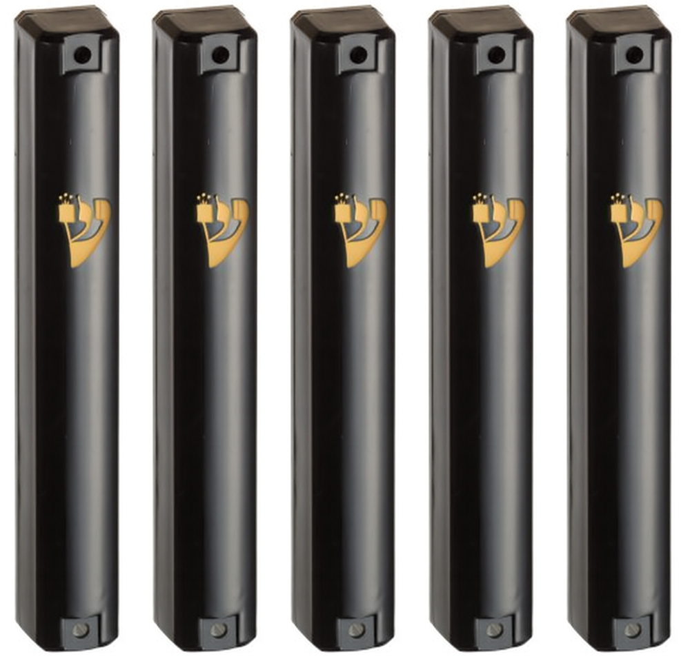MEZUZAH CASE Holder (shidell) בית מזוזה Plastic Rectangle Shape Silver shin Waterproof Rubber Cork lot of 5 (Matte Black GOLD SHIN)