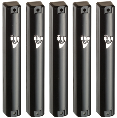 MEZUZAH CASE Plastic Rectangle Shape Silver shin Waterproof Rubber Cork lot of 5 (Matte Black And Silver Shin) Sold in unit of 5 pcs