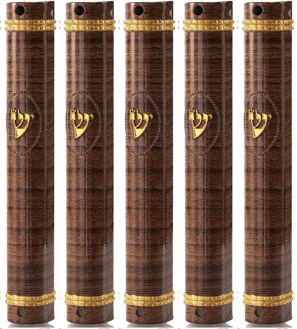 Plastic MEZUZAH CASE Brown Wood Color Semiround Gold shin Waterproof Rubber Cork 5 pcs