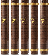 Load image into Gallery viewer, Plastic MEZUZAH CASE Brown Wood Color Semiround Gold shin Waterproof Rubber Cork 5 pcs