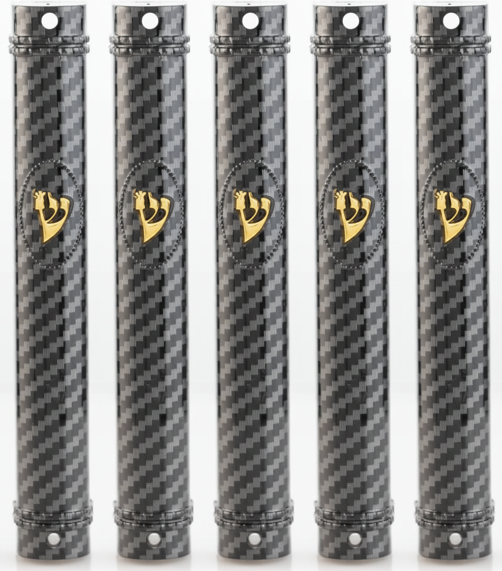 Plastic MEZUZAH CASE Semiround .Carbon Fiber Black - GOLD Shin Waterproof Rubber Cork Sold in unit of 5 pcs
