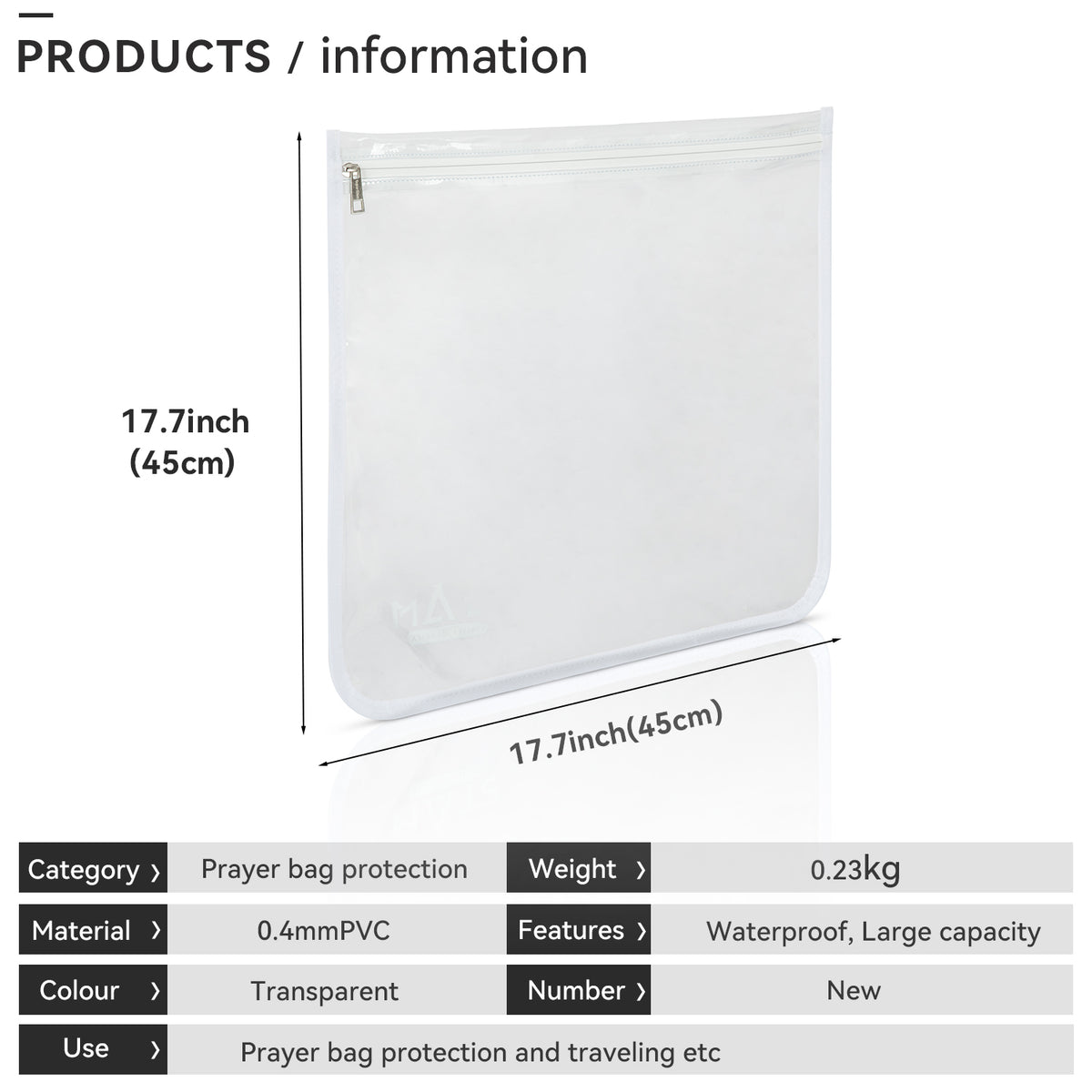 SUPER STAM Tallit tallis and Tefillin PVC High Quality waterproof protection For Tallit and Tefillin bag WHITE Round fabric AND round corners