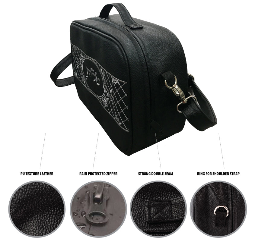 SUPER STAM Tallit and Tefillin Faux Leather Prayer Travel Tote Bag Rain Proof Carry Handle And shoulder strap Black Embroidery