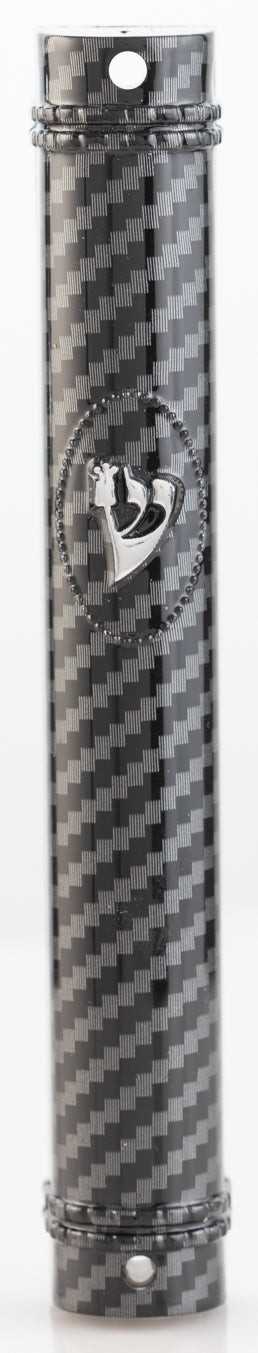 Plastic MEZUZAH CASE Semiround Carbon Fiber (Black - Silver) Silver shin Waterproof Rubber Cork Sold in unit of 5 pcs.