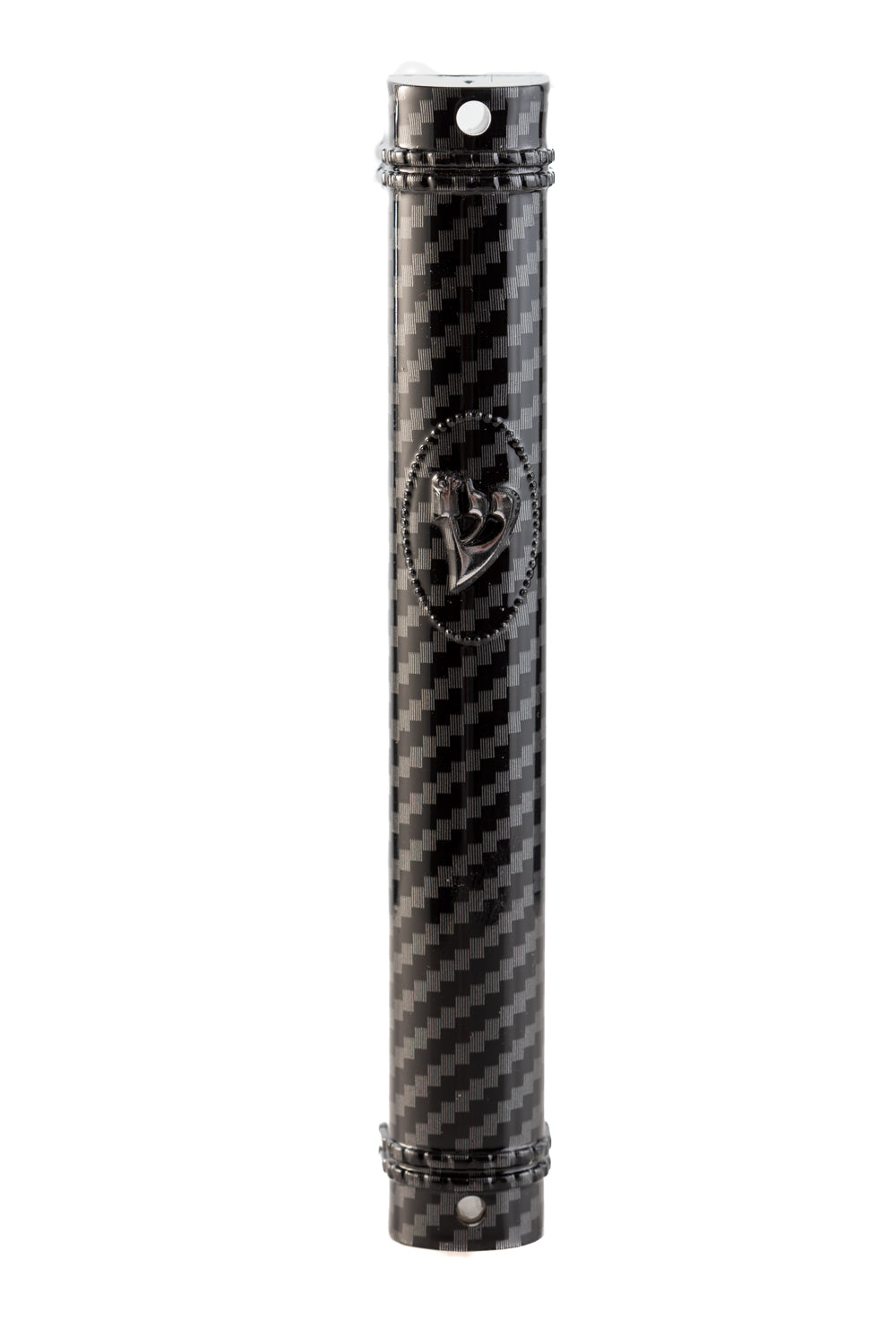 Plastic MEZUZAH CASE Semiround Carbon Fiber (Black - Silver) Silver shin Waterproof Rubber Cork Sold in unit of 5 pcs.