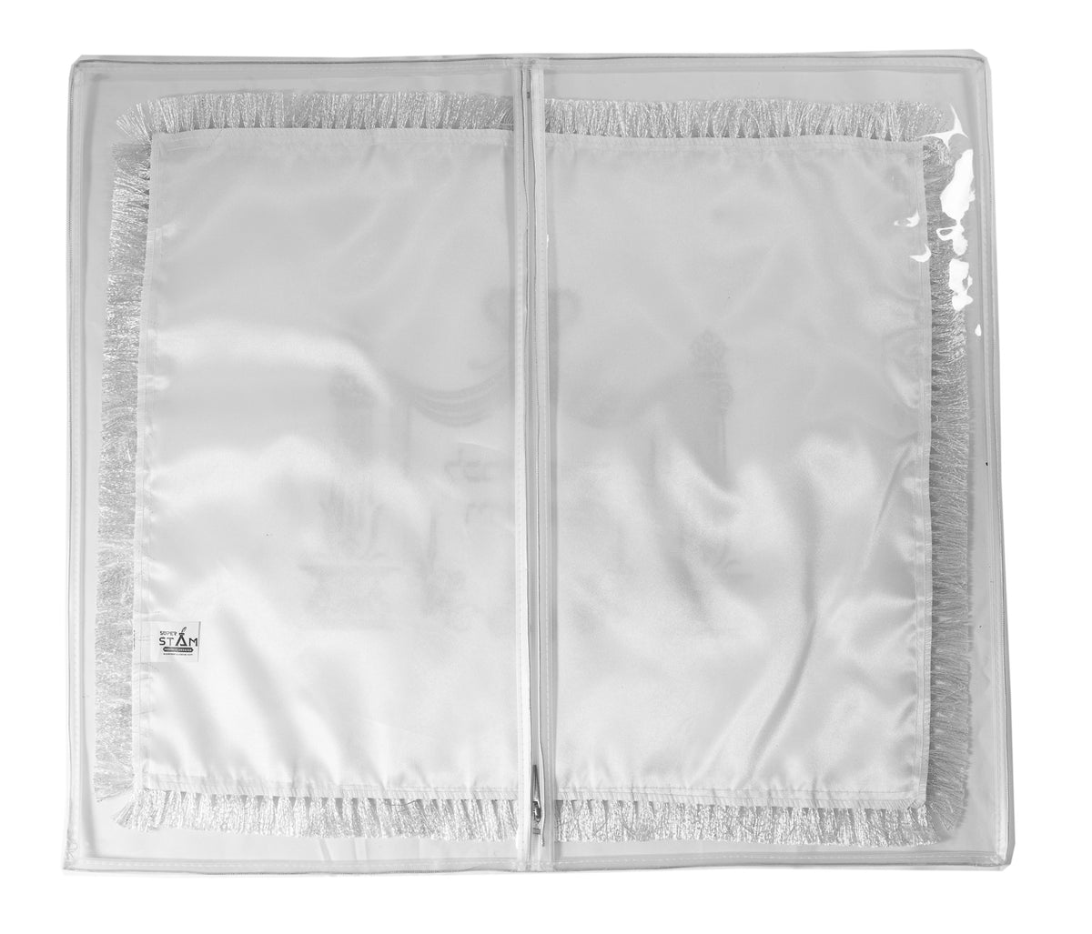Satin Challah Cover with Silver Embroidery pvs Plastic Cover for Protection Included Silver Fringes 22X19 inches