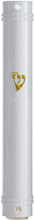 Load image into Gallery viewer, PLASTIC MEZUZAH CASE WHITE  Semiround  Gold Shin self Stick Waterproof Rubber Cork