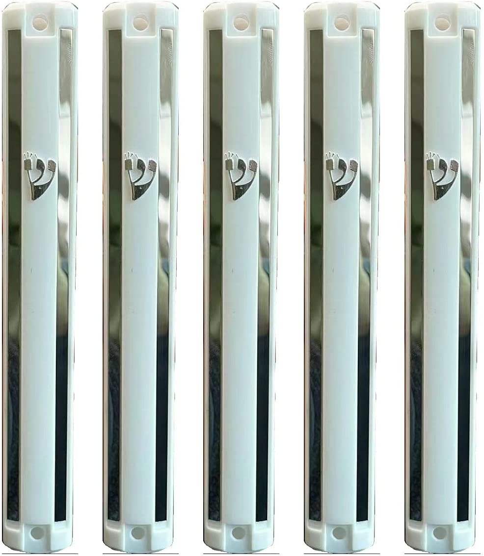 Plastic MEZUZAH CASE WHITE With Mirror Design Rubber Cork Waterproof Rubber Cork Sold in unit of 5 pcs