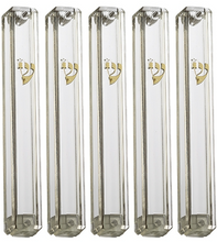 Load image into Gallery viewer, PLASTIC MEZUZAH CASE Rectangle Shape CLEAR  GOLD  shin waterproof Sold in unit of 5 pcs