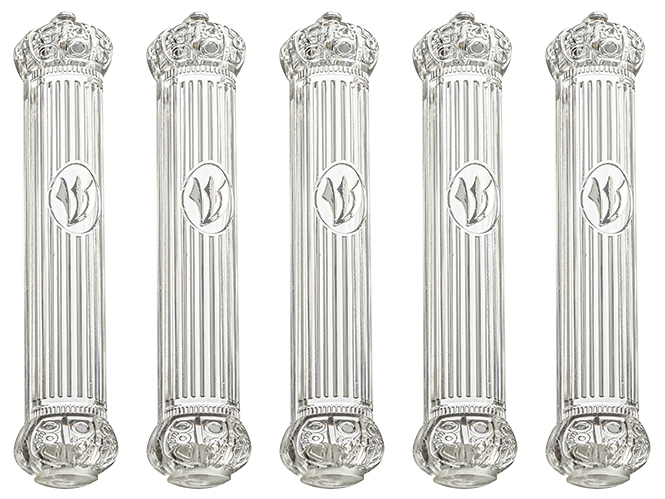 Plastic Transparent Mezuzah case 15cm With Rubber Cork- Crown Series Sold in unit of 5 pcs.