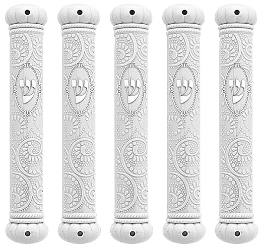 Plastic White Crown Series Mezuzah case1 Ornate Design Sold in unit of 5 pcs.