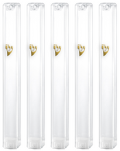 Load image into Gallery viewer, PLASTIC MEZUZAH CASE Rectangle Shape CLEAR  GOLD  shin waterproof Sold in unit of 5 pcs