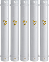 Load image into Gallery viewer, PLASTIC MEZUZAH CASE WHITE  Semiround  Gold Shin self Stick Waterproof Rubber Cork