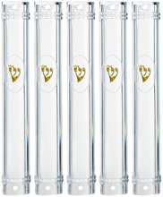 Load image into Gallery viewer, PLASTIC MEZUZAH CASE CLEAR Gold shin Semiround   self Stick Waterproof Rubber Cork Sold in unit of 5 pcs