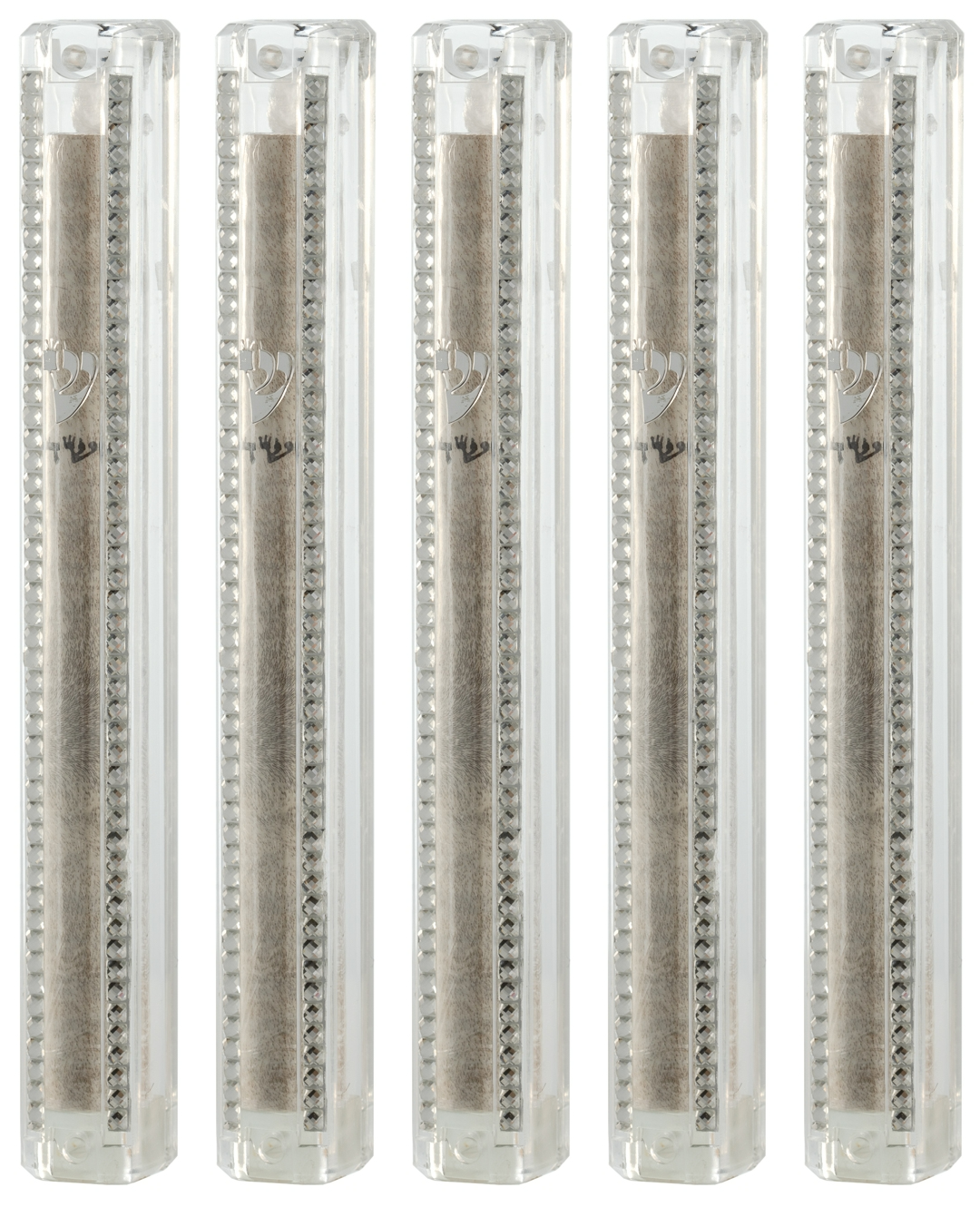 Plastic MEZUZAH CASE CLEAR with Stones Silver shin Waterproof Rubber Cork