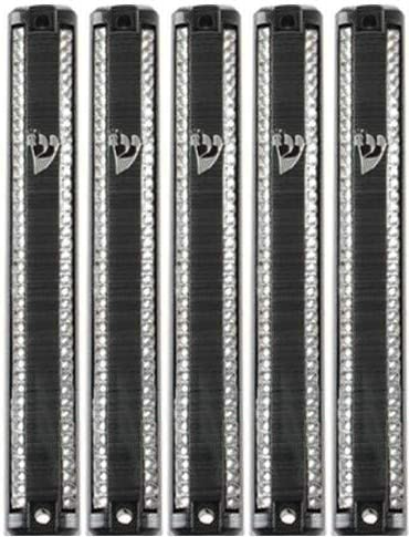 Plastic MEZUZAH CASE Black And Silver lines with Stones Silver shin Waterproof Rubber Cork