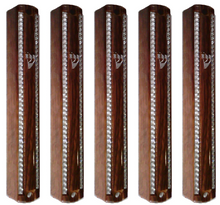 Load image into Gallery viewer, Plastic MEZUZAH CASE Brown wood color with Stones Silver shin Waterproof Rubber Cork