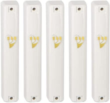 Load image into Gallery viewer, PLASTIC MEZUZAH CASE Rectangle Shape WHITE COLOR Gold Shin waterproof Sold in unit of 5 pcs

