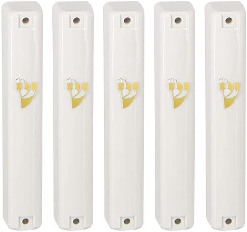 PLASTIC MEZUZAH CASE Rectangle Shape WHITE COLOR GOLD  shin waterproof Sold in unit of 5 pcs