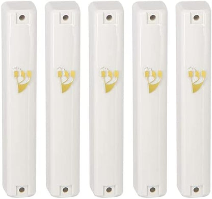 PLASTIC MEZUZAH CASE Rectangle Shape WHITE COLOR GOLD  shin waterproof Sold in unit of 5 pcs