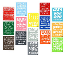 Load image into Gallery viewer, Plastic tracing Stencils Set for Children Alphabet and Number Drawing Painting Pretty Great Fonts for Yearbook (8x10 inches) 15 Pack (ABC Alphabet and Number) minimum order amount of 12 sets
