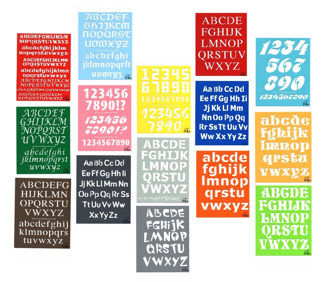 Plastic tracing Stencils Set for Children Alphabet and Number Drawing Painting Pretty Great Fonts for Yearbook (8x10 inches) 15 Pack (ABC Alphabet and Number) minimum order amount of 12 sets