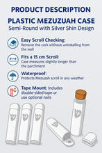Load image into Gallery viewer, PLASTIC MEZUZAH CASE White Silver shin Semiround with little design self Stick Waterproof Rubber Cork
