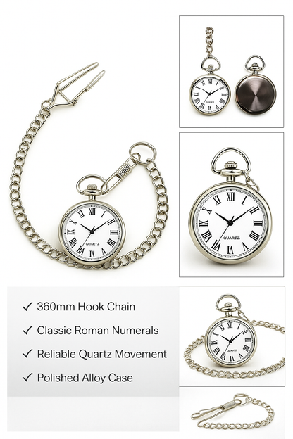 high quality medium size lidless quartz pocket watch pendant with 360mm Hook Chain