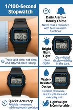 Load image into Gallery viewer, Digital Sports Watch for Men Women – Classic Rectangle Case Wristwatch with Alarm, Chronograph Stopwatch, Night Light, Waterproof Resin Band, Quartz Movement – Casual Everyday Wear
